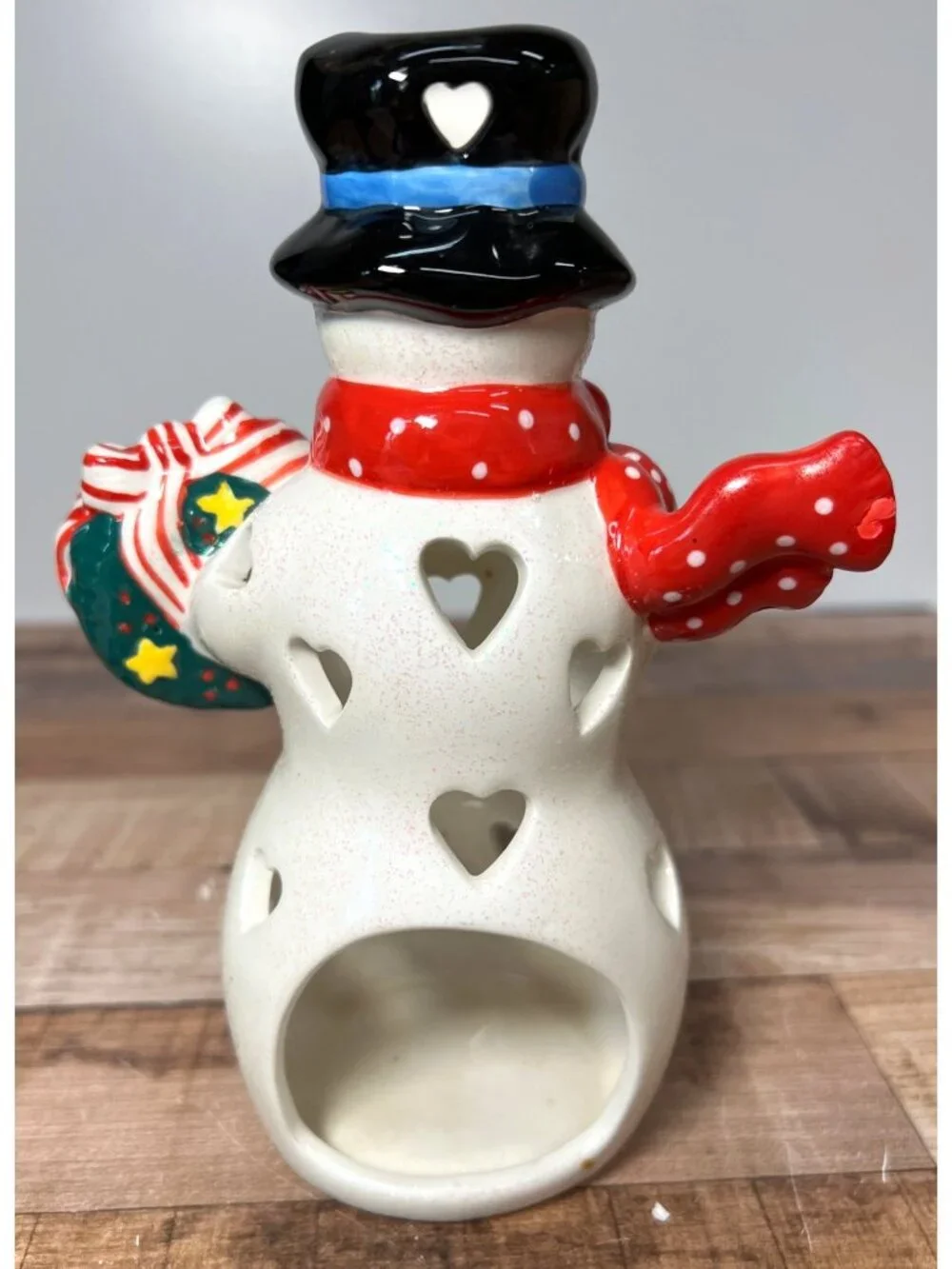 Hallmark Snowman Ceramic Tea Light Candle Holder Winter Holiday Decor